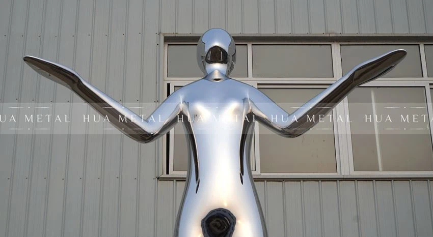 Polished stainless steel statue