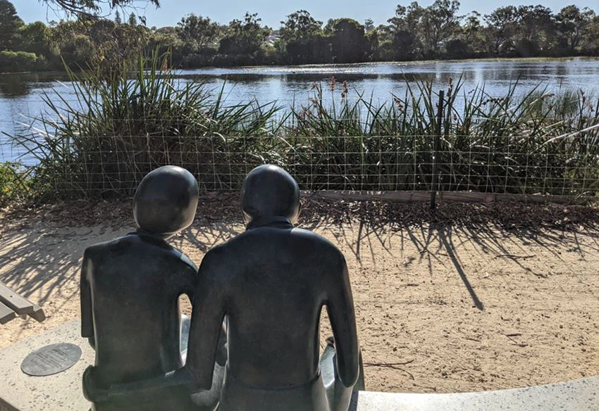 cast bronze old couple statue-Together