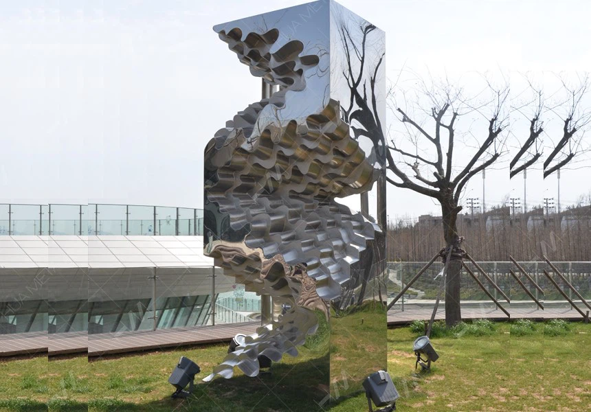 stainless steel garden sculpture installed 02 stainless steel garden sculpture installed 02