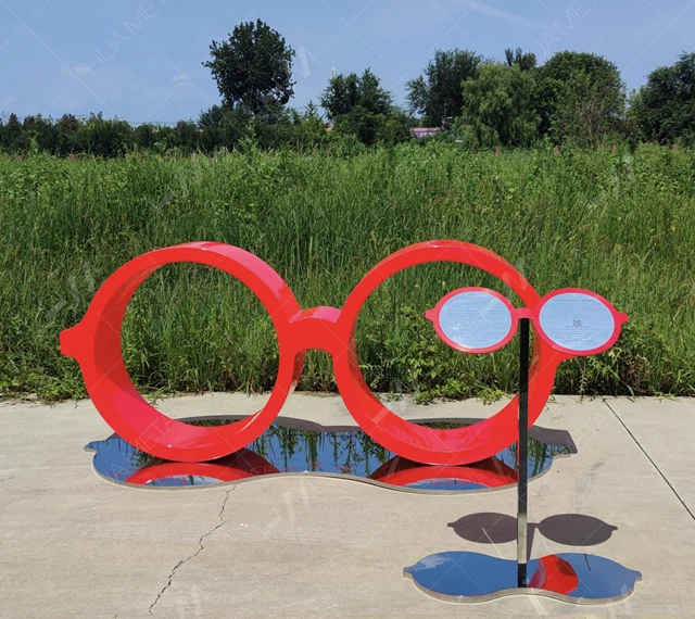 Stainless Steel Red Glasses Sculpture